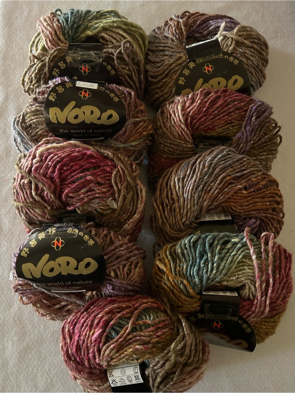 Noro Yarn Set Of 9 Color 10 Lot A 45% Silk 45% Kid Mohair 10% Lambs Wool Knit